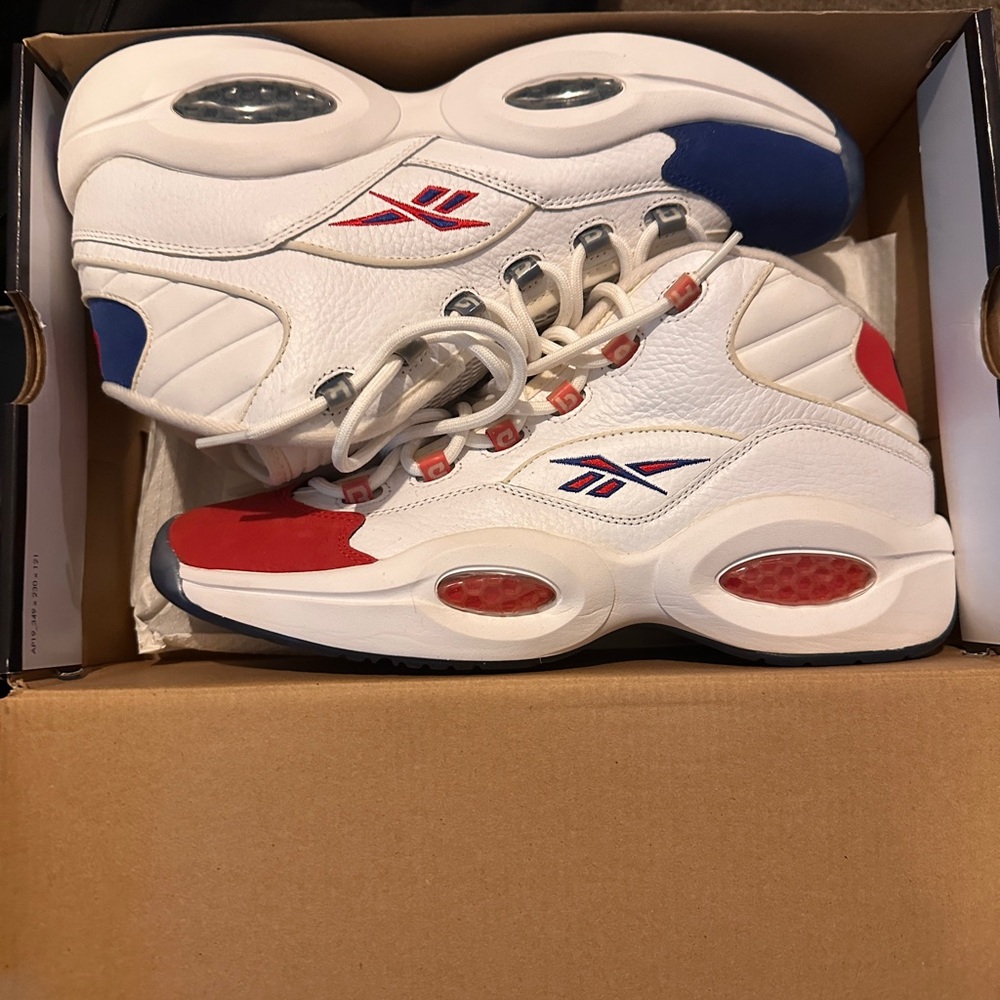 DS Reebok Question Double Cross Size 12 White Red Blue Allen Iverson Reebok